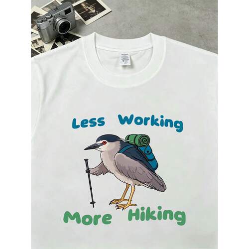 Less working more hiking夜师傅夜鹭徒步观鸟纯棉短袖T恤运动