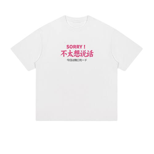 sorry不太想说话 纯棉小众文字创意印花简单纯棉夏季日常通勤短袖