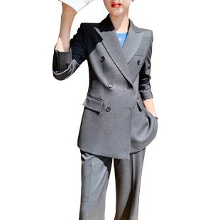 灰色西装外套女高级感秋冬时尚气质女神范御姐阔腿裤职业西服套装