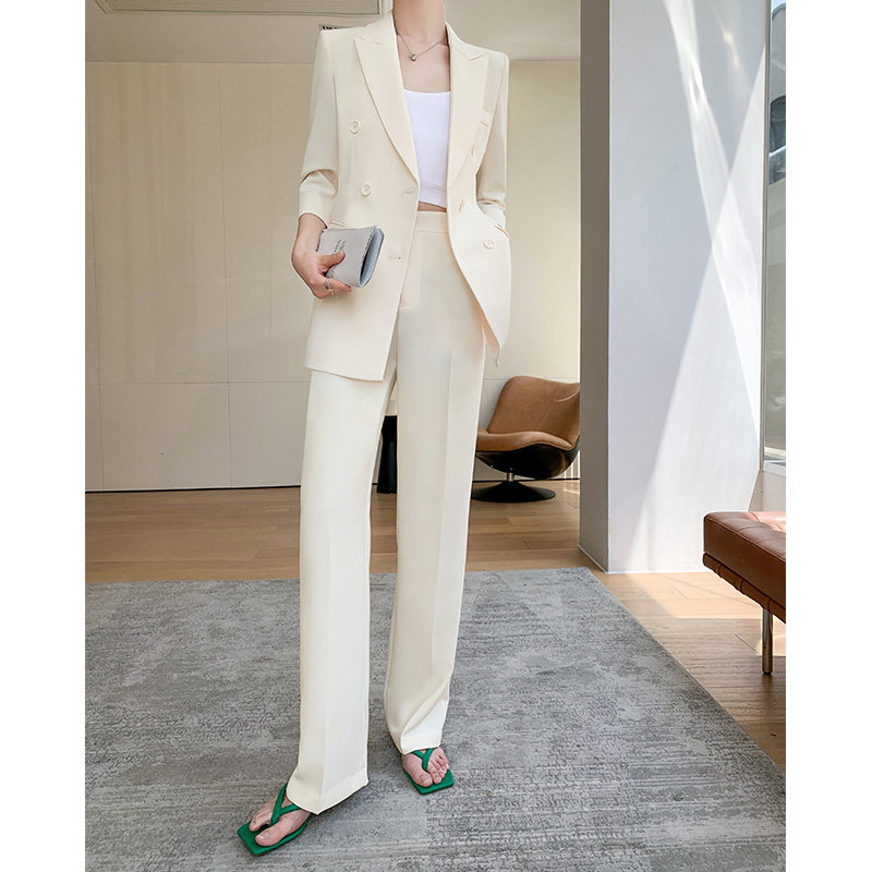 白色西装外套女夏薄款时尚职业气质高级感阔腿裤高端休闲西服套装