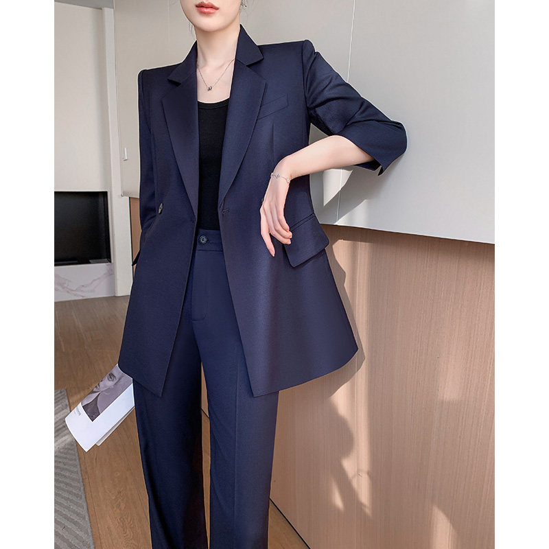 休闲西装套装女夏季薄款高级感职业正装气质女神范阔腿裤西服外套