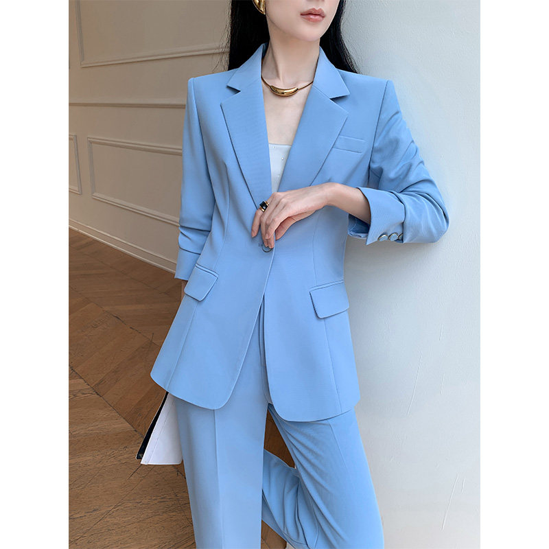 蓝色西装套装女高端定制设计感职业正装阔腿裤休闲高级感西服外套