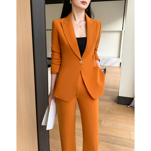 橘色休闲西装套装女春秋季高级感职业正装气质时尚通勤阔腿裤西服