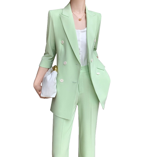 休闲西装套装女夏季薄款小个子职业正装气质裤腿裤高级感西服外套