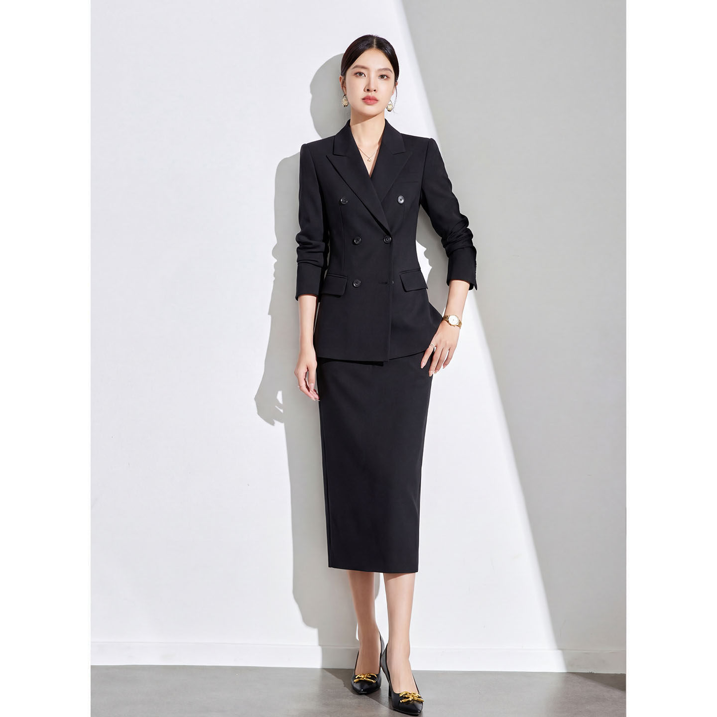 黑色西装外套女高级感酷飒风公务员面试大学生职业正装西服套装裙