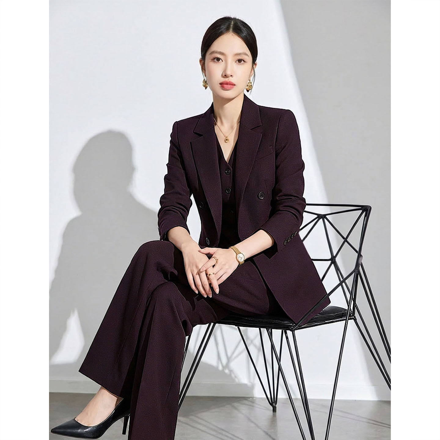 红色西装套装女高端定制设计感职业正装阔腿裤休闲西服外套高级感