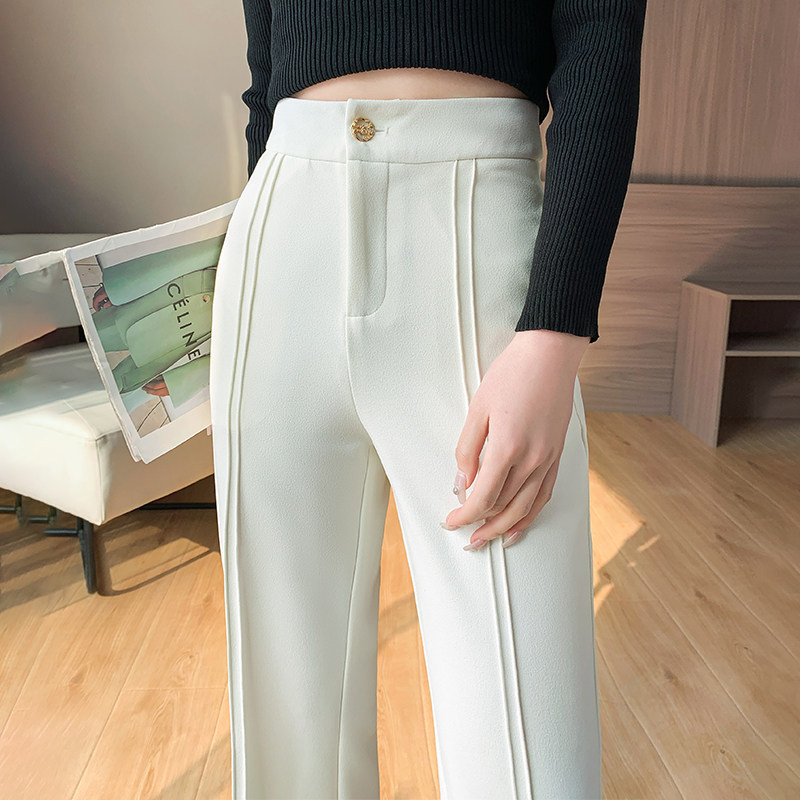 白色窄版阔腿裤女春夏季冰丝新款直筒裤通勤时尚裤双中缝西裤