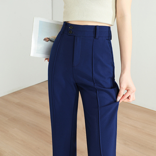 藏蓝色微喇裤女春季西裤新款窄版直筒裤时尚裤中缝西裤