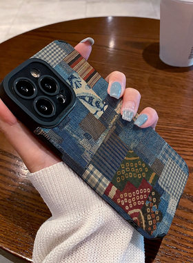 适用vivo s30手机壳s20/s19/s18/s17/s16e/s15/s12/10/pro新款s50promini皮质软防摔保护套民族蓝色帆布牛仔