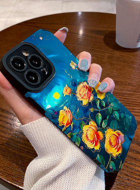 适用小米红米note12手机壳note11/10/9/8防摔新款12pro+硅胶11t皮质软小众创意高级感保护套蓝色旋涡绿叶花朵