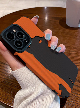 适用vivo iqoo11 10 9pro手机壳iqooneo8潮男 8pro防摔 7se 6 neo5活力7竞速版z5保护套小众橙底黑色猫咪影子