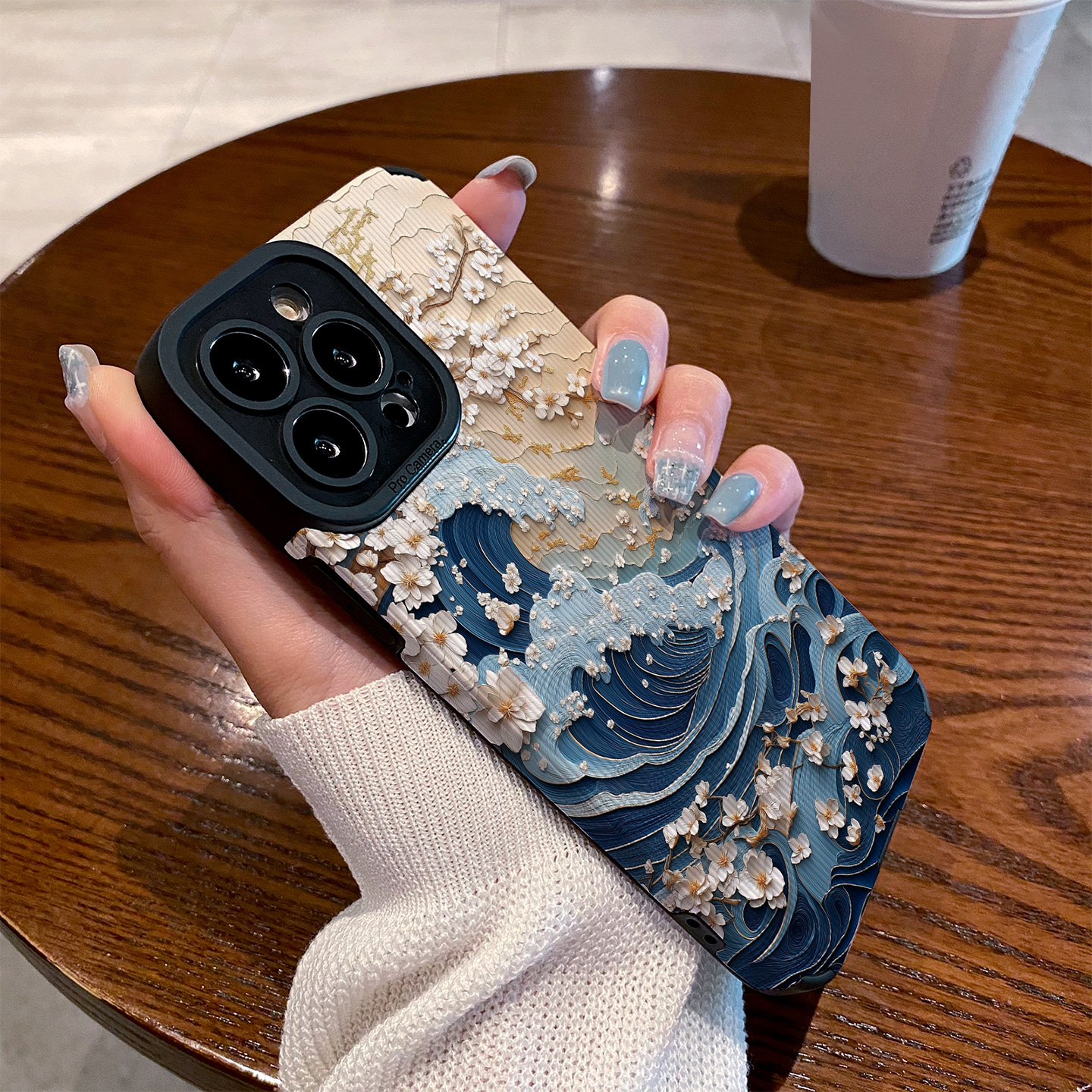 适用小米红米note15pro手机壳新款note14/12/11/10防摔plus硅胶12t皮质软高级感小众保护套蓝色海浪白色花朵