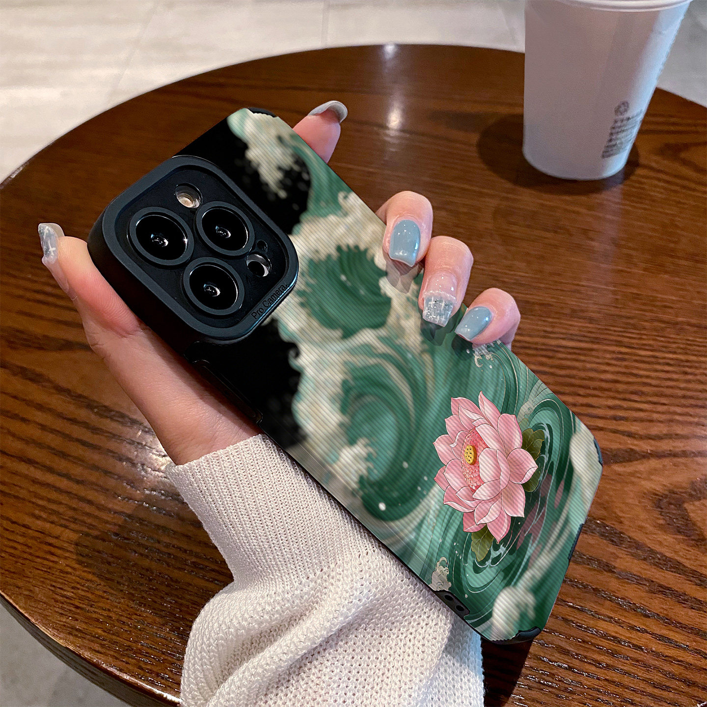 适用苹果16promax手机壳iphone17新款15/13/12/11硅胶14plus皮质防摔xr高级7p/8p情侣保护套国潮古风海浪莲花