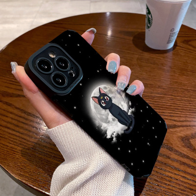 卡通可爱月亮黑猫适用vivo x90 60 x70 x80 x50 pro+手机壳x27 x20 x23幻彩版 x80proplus保护套硅胶壳软创意