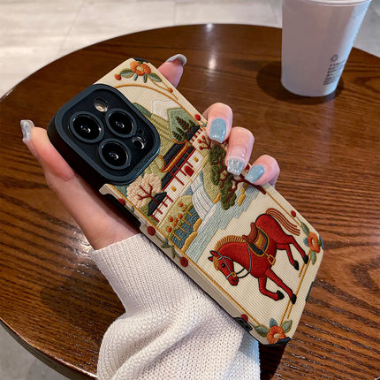 适用OPPO reno15手机壳reno14/13/12/11/10/9/8/7/6/5新款pro+硅胶皮质软防摔高级感保护套红马国潮古风山水