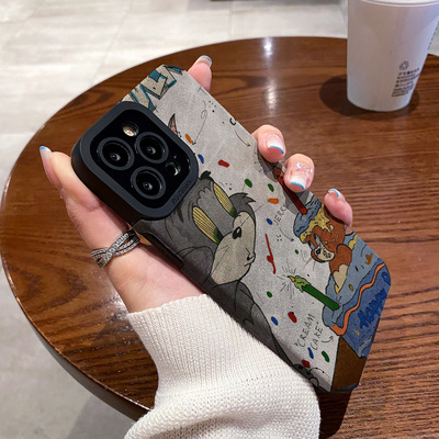 适用OPPO reno13手机壳reno12/11/10/9/8/7/6/5新款pro+硅胶皮质14软防摔小众高级保护套翻毛皮蛋糕猫和老鼠