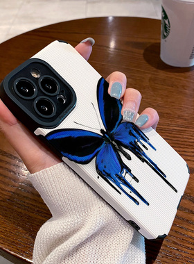个性创意白底蓝蝴蝶适用vivo x60 x70 x80 x50 pro手机壳x27 x20 x23幻彩版 x80proplus保护套硅胶壳软男女潮