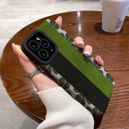 适用OPPO reno15手机壳reno14/13/12/11/10/9/8/7/6/5pro硅胶皮质防摔新款秋冬翻毛皮黑绿拼色花纹高级保护套