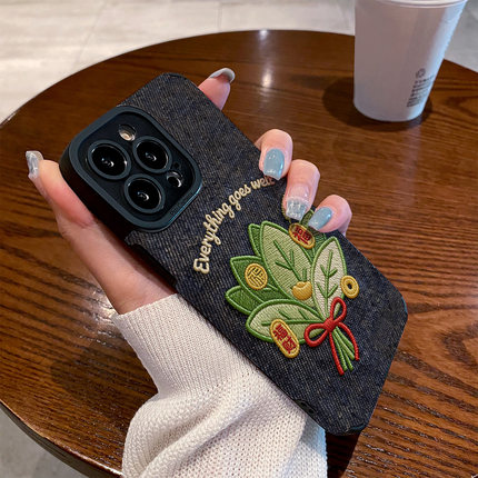 适用OPPO reno15手机壳reno14/13/12/11/10/9/8/7/6/5新款pro+硅胶皮质软防摔高级感保护套刺绣感福财树叶