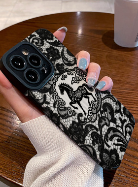 适用vivo iqoo neo10手机壳iqoo15/13/11/9新款防摔neo9/8/7竞速版6se/5硅胶z9turbo+保护套黑色花纹蕾丝马年