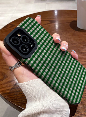 适用vivo s50手机壳s30/s20/s19/s18/s17/s16e/s15/s12/10/pro新款promini防摔秋冬翻毛皮渐变绿色格纹保护套
