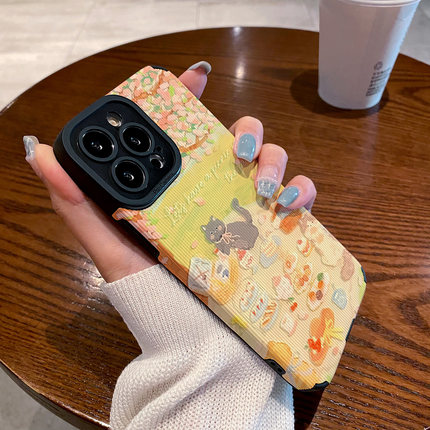 适用vivo S17 S16 S15 S12 S10 pro手机壳s9 s7 s6皮质软全包女 s16pro  s30新款保护套少女心油画露营猫咪