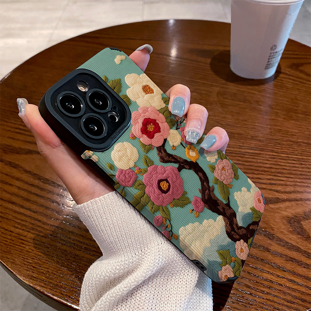 适用vivo x200手机壳x100s x90 x80 x70 x60 x50 pro花开富贵绣枝头x200pro mini防摔硅胶皮纹高级感保护套