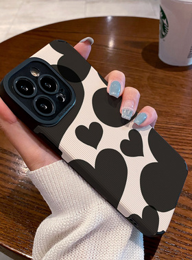 创意个性黑色爱心适用vivo x80 x70 x60 pro手机壳x50pro x30 x27 x23幻彩版新款全包硅胶保护套软壳个性男女