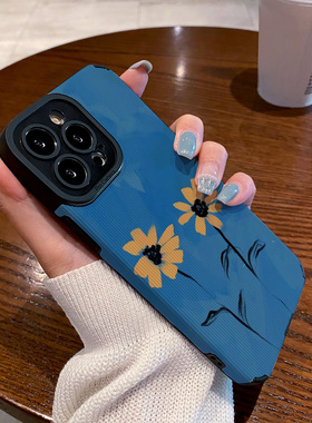 适用华为mate60pro mate 50 40 80e手机壳p60 p50 新款nova12 11 15 9 8 7 6高级保护套情侣蓝色涂鸦绘画花朵