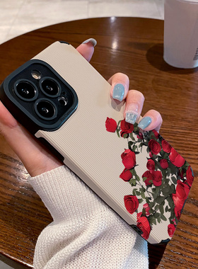 适用华为mate70 60 50 40 80e pro手机壳Pura70 p60/50/40新款nova13/12/11/15/9防摔保护套简约油画红色玫瑰