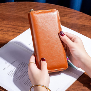 高档招财钱包2025新款真皮长款拉链钱夹软牛皮防盗刷大钞夹放手机