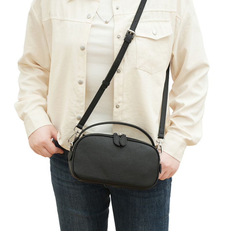 日韩真皮小方包简约女士手提小包包牛皮新百搭双拉链单肩斜挎小包