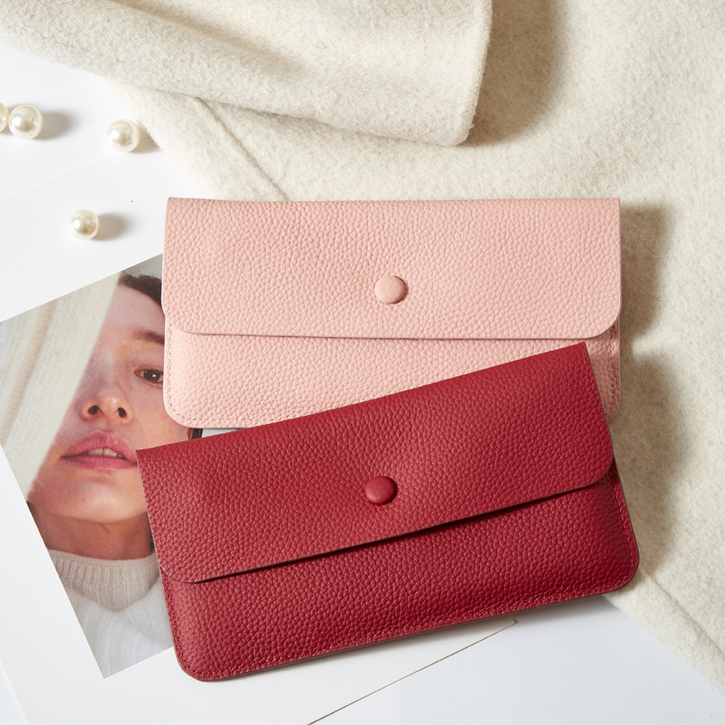 信封女士小钱包女黄色长款牛皮手拿包真皮钱夹2025新款放手机小包