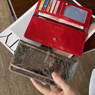 真皮钱包女款2026新款长款ins风卡包设计感小众爆款高级感实用型