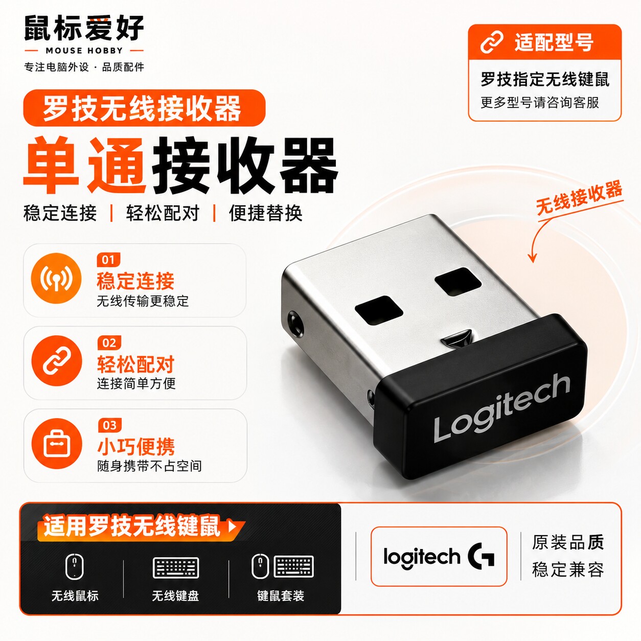 罗技无线鼠标键盘单通道接收器