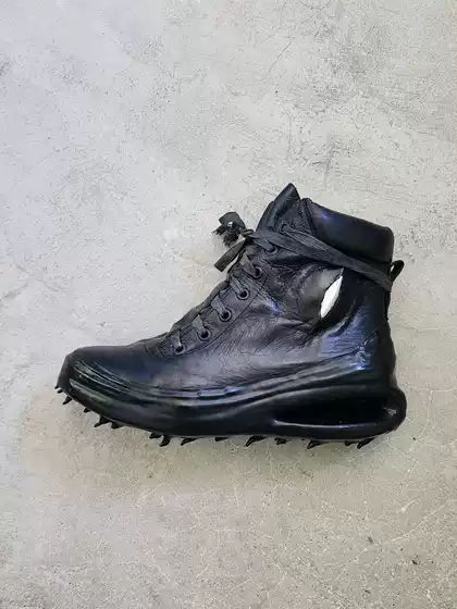 Hk Shaka Pioneer Dark Resin Dissolving Lightweight Thick-Soled Horse Leather Retro Distressed High-Top Genuine Leather Men's Boots