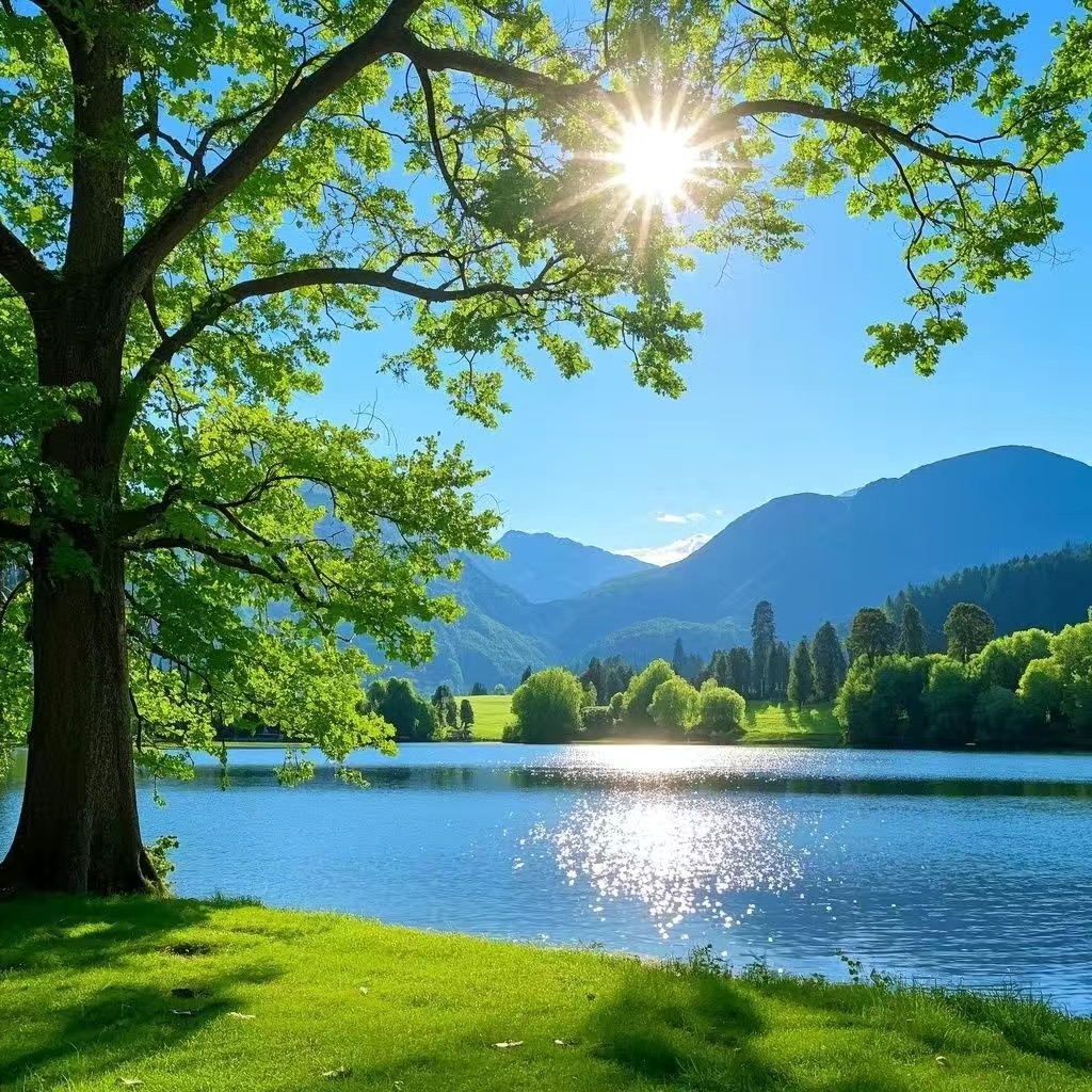 湖光山色自粘画治愈系风景贴纸客厅卧室玄关防水墙贴装饰画海报