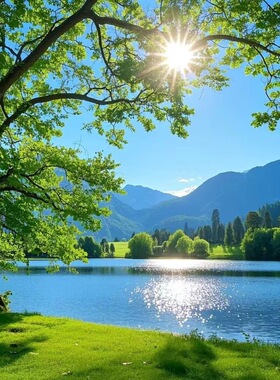 湖光山色自粘画治愈系风景贴纸客厅卧室玄关防水墙贴装饰画海报