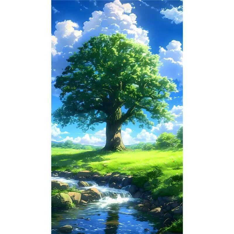 绿色发财树风景墙贴画客厅玄关自粘防水贴纸书房办公室装饰画海报