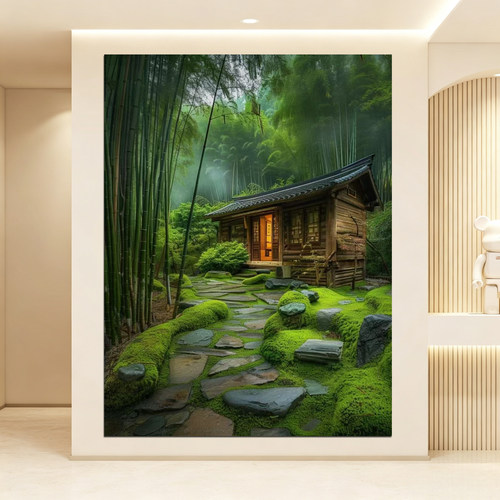 轻熟优雅自粘竹林治愈系装饰画
