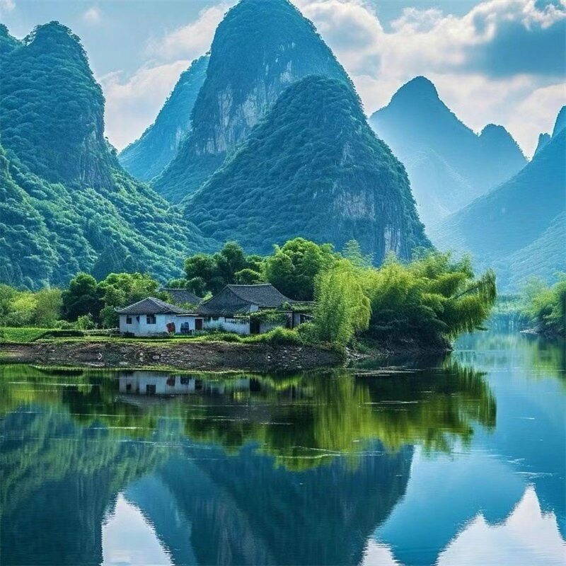山水风景招财自粘画客厅卧室办公室防水贴画自然风光墙贴装饰画