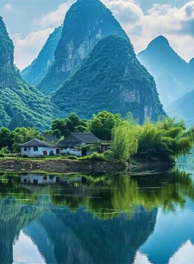 山水风景招财自粘画客厅卧室办公室防水贴画自然风光墙贴装饰画