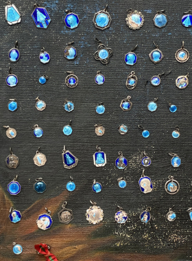 Vintage欧洲19s古董蓝釉珐琅纯银质人脸神像复古古币圆牌坠双面饰