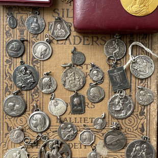 vintage法国中古古董银圆牌合集浮雕艺术古典纯银标吊坠古典设计