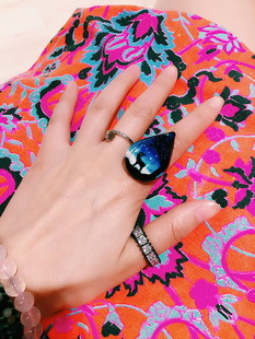 泰国淘海外本土设计师个性品牌 艺术插画玻璃梦幻宝石 鸡尾酒戒指