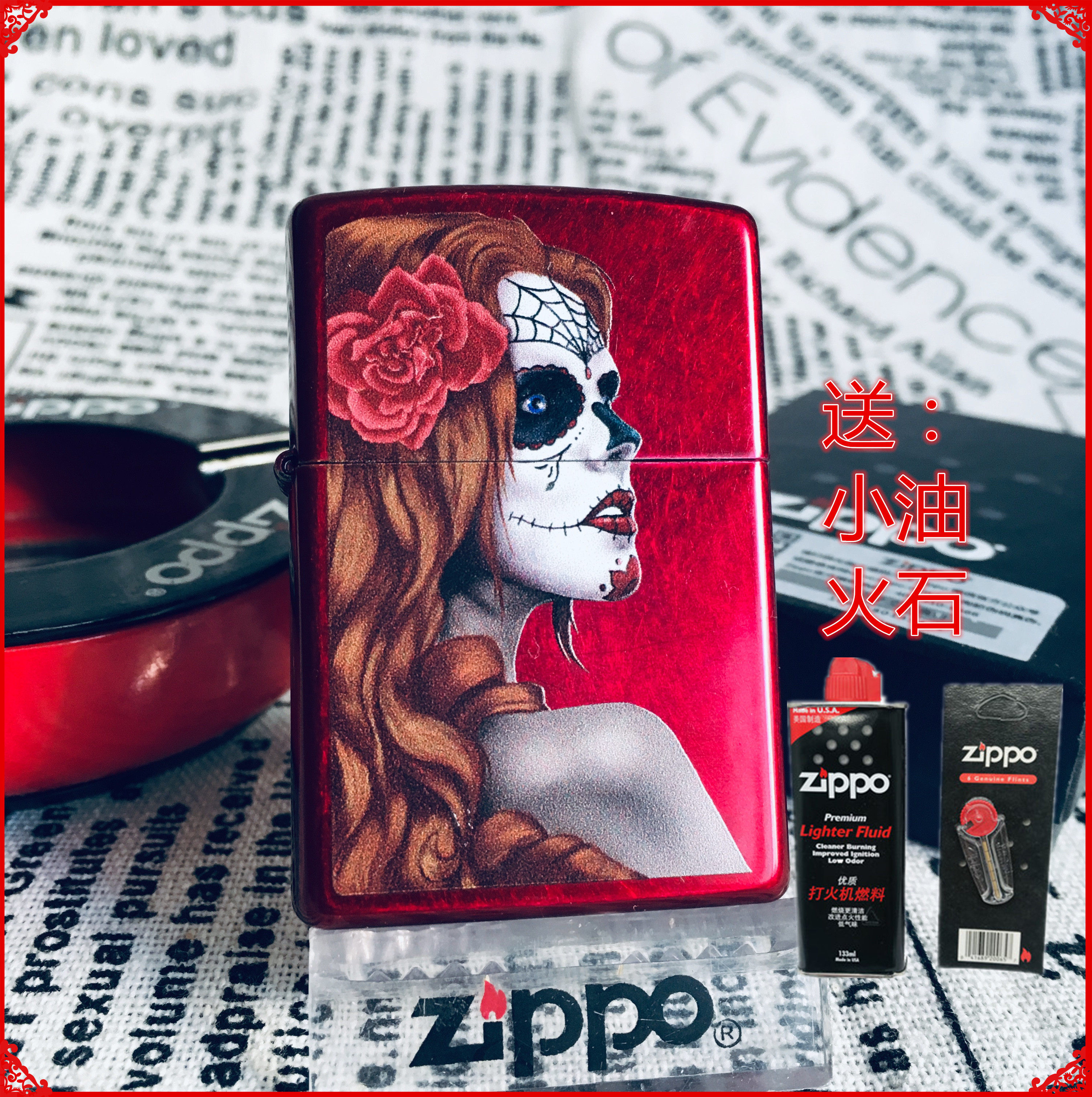 左左进口原装美国ZIPPO防风煤油打火机红光漆墨西哥女孩女郎28830