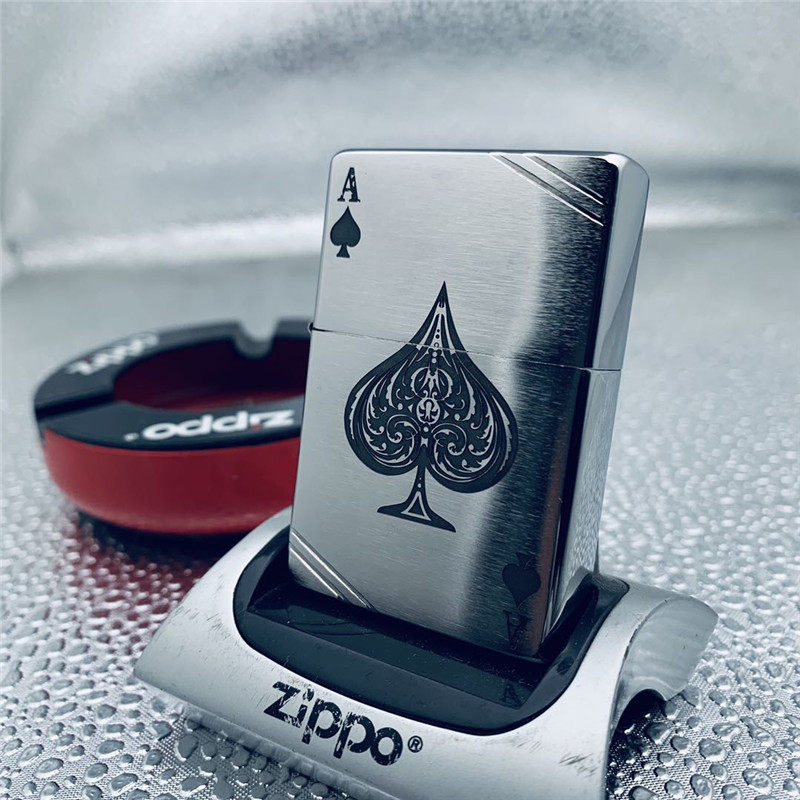 左左ZIPPO美国正版防风煤油打火机1937拉丝切角幺点黑桃A男士礼品