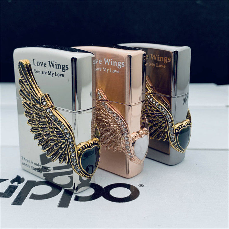 左左Zippo煤油防风打火机 韩版三面贴张 丘比特爱神之翼 男士礼品