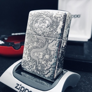 左左进口原装美国ZIPPO防风煤油打火机纯铜纯铜精雕飞龙戏珠在天