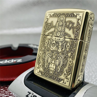 左左正品ZIPPO防风煤油打火机 纯铜五面精雕刻卡通黑白无常发财